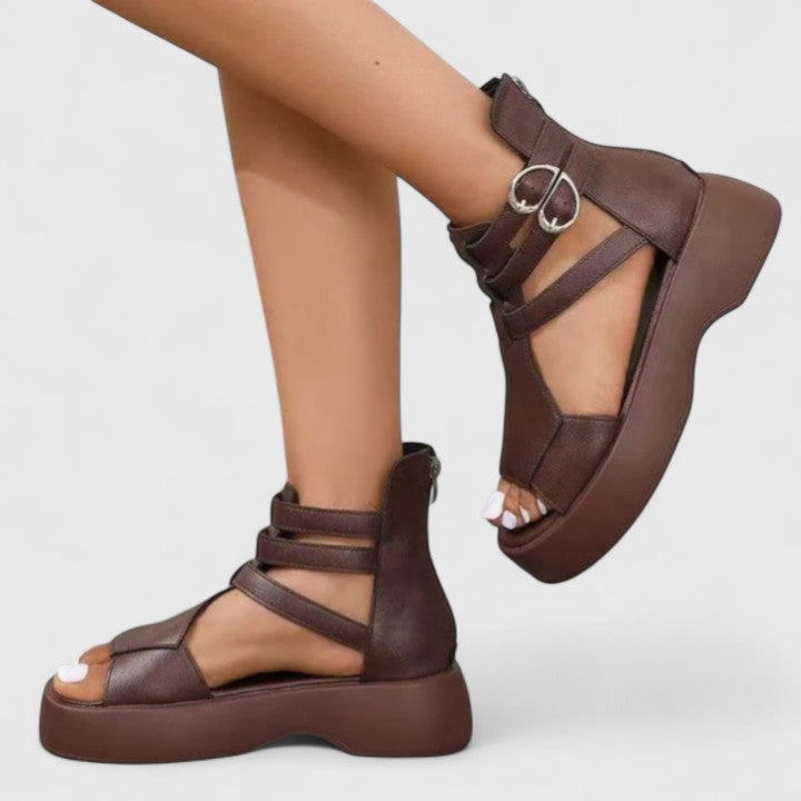 Women's Strappy Buckle Detail Thick Sole Sandals | Zip Back Closure