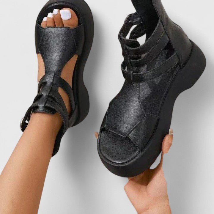 Women's Strappy Buckle Detail Thick Sole Sandals | Zip Back Closure