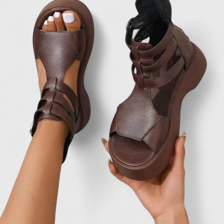 Women's Strappy Buckle Detail Thick Sole Sandals | Zip Back Closure