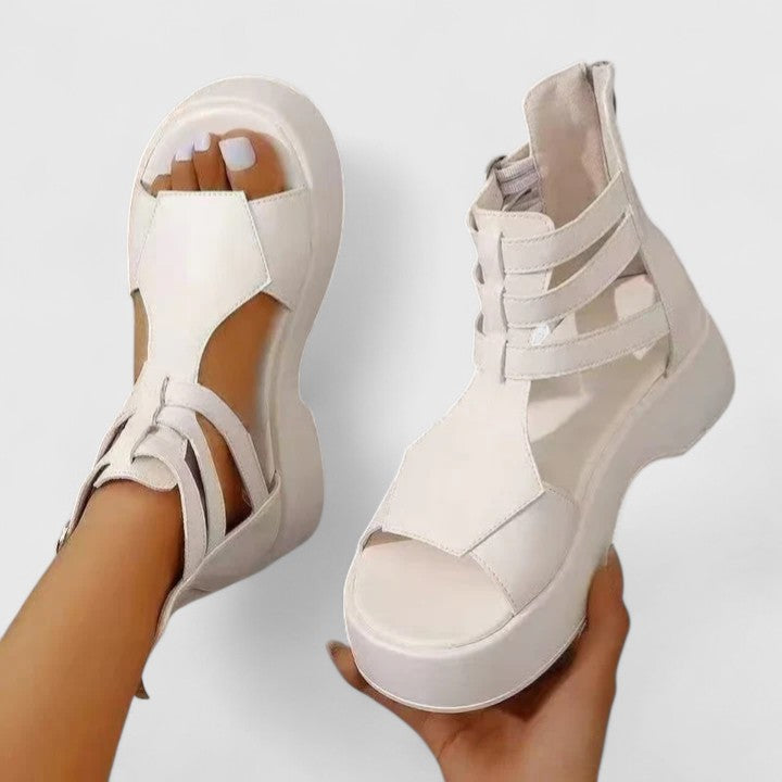 Women's Strappy Buckle Detail Thick Sole Sandals | Zip Back Closure