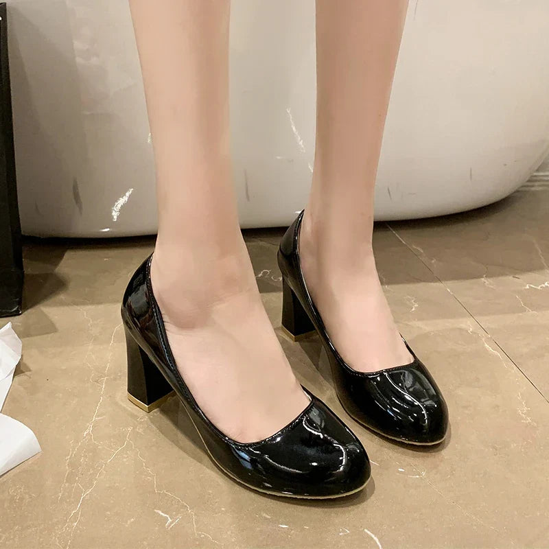 Women's Round Toe Block-Heel Pumps | Stylish