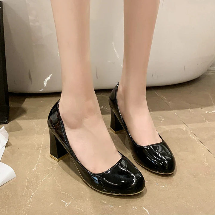 Women's Round Toe Block-Heel Pumps | Stylish