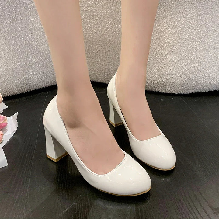 Women's Round Toe Block-Heel Pumps | Stylish