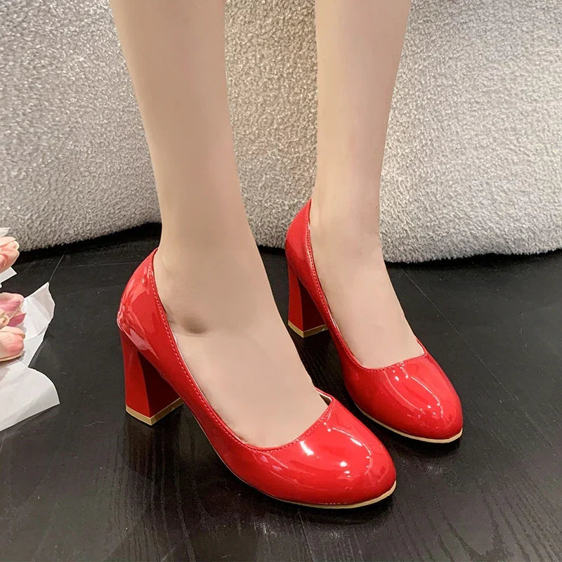Women's Round Toe Block-Heel Pumps | Stylish