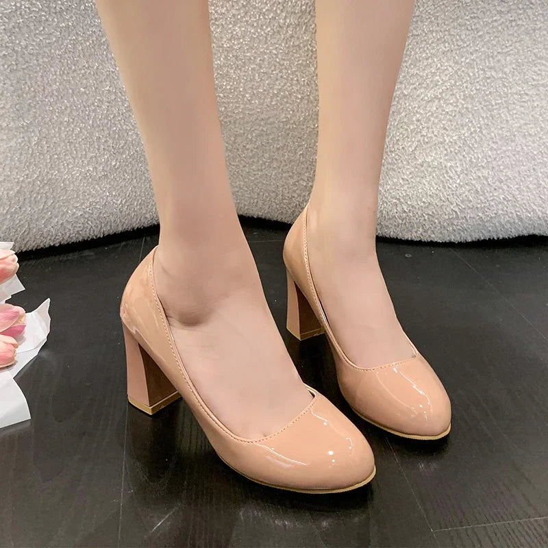 Women's Round Toe Block-Heel Pumps | Stylish