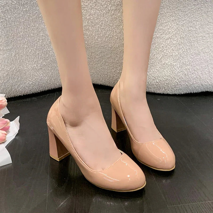 Women's Round Toe Block-Heel Pumps | Stylish