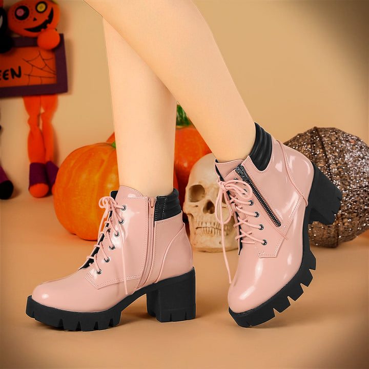 Women's Lace Up Combat Chunky Ankle Boots | Platform