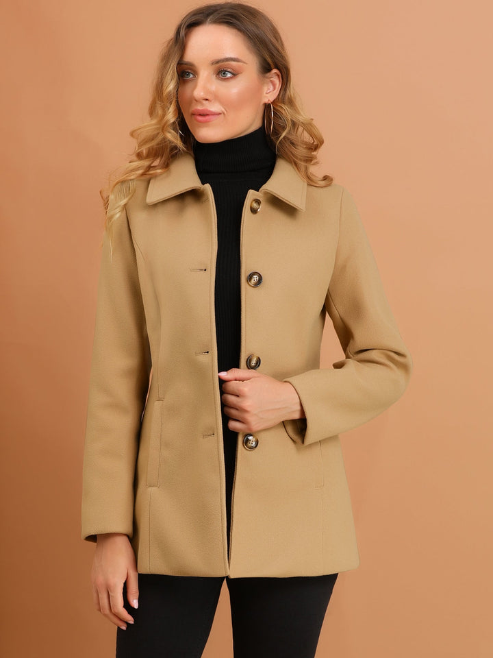 Women's Winter Button Collared Pea Coat | Single Breasted