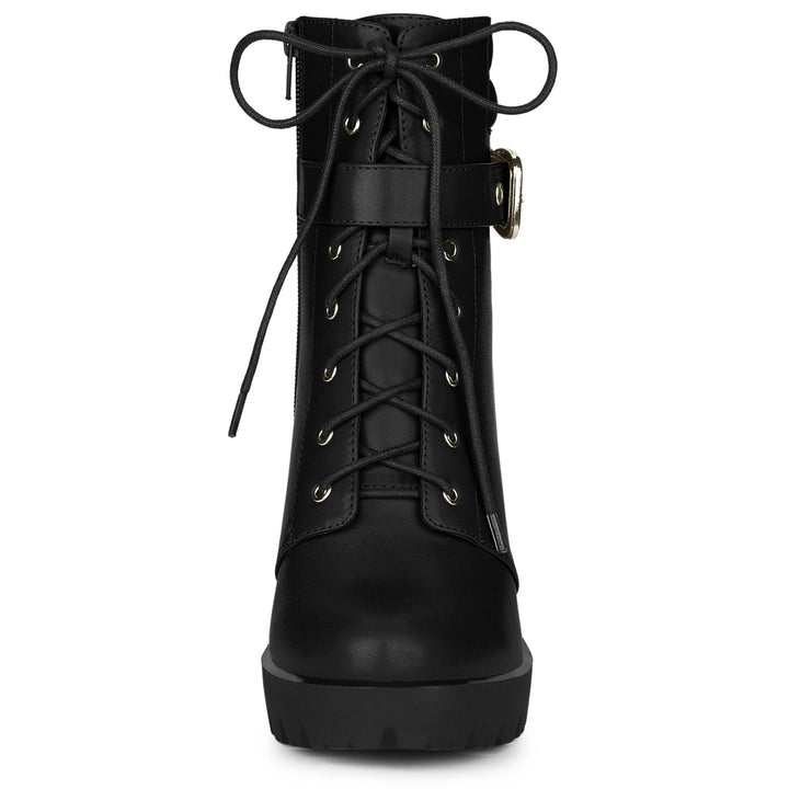 Women's Lace-Up Buckle Platform Ankle Boots | High Heel