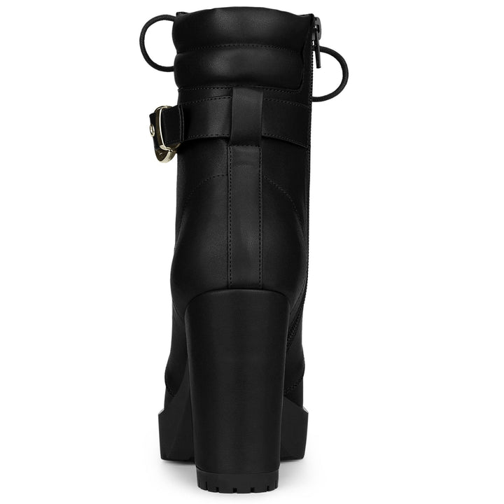 Women's Lace-Up Buckle Platform Ankle Boots | High Heel