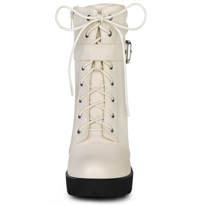 Women's Lace-Up Buckle Platform Ankle Boots | High Heel