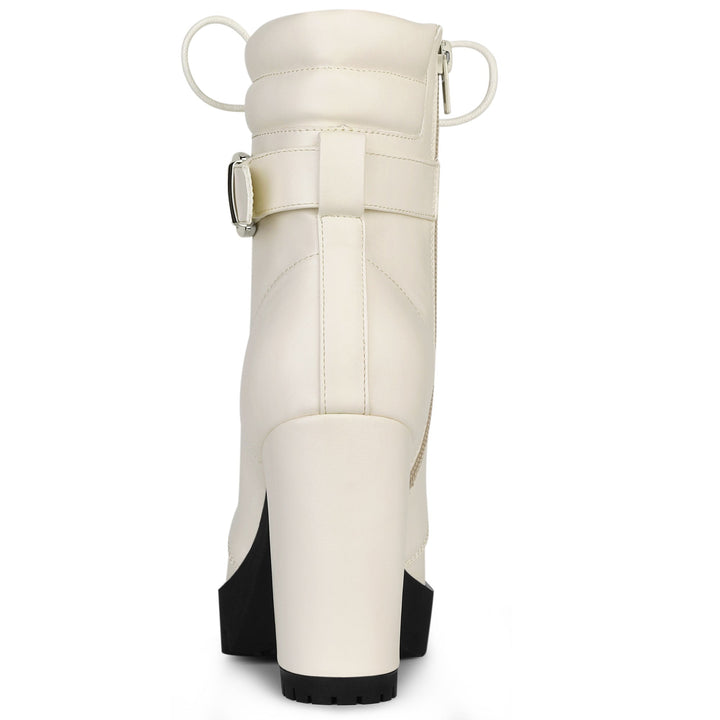 Women's Lace-Up Buckle Platform Ankle Boots | High Heel