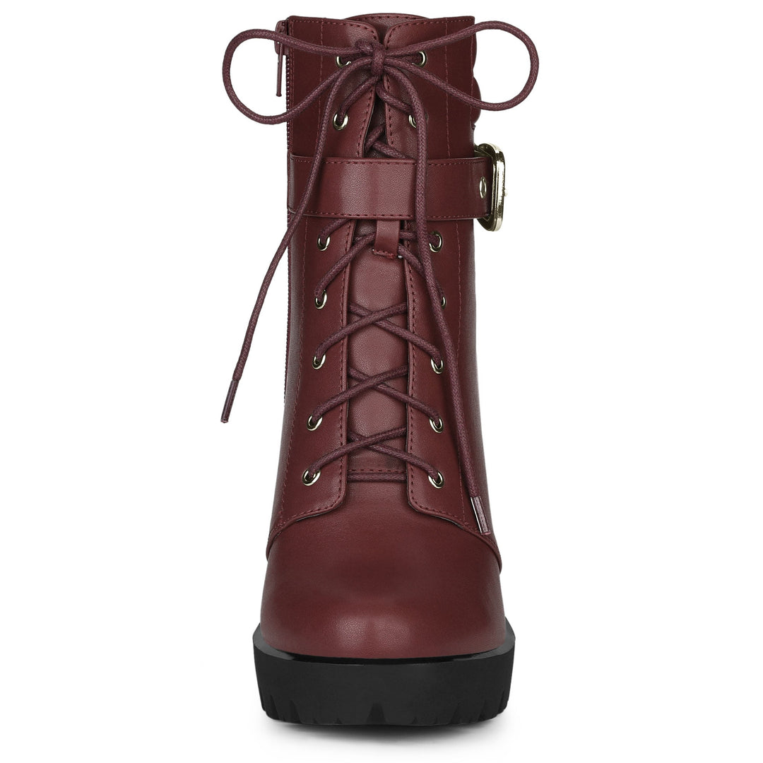 Women's Lace-Up Buckle Platform Ankle Boots | High Heel