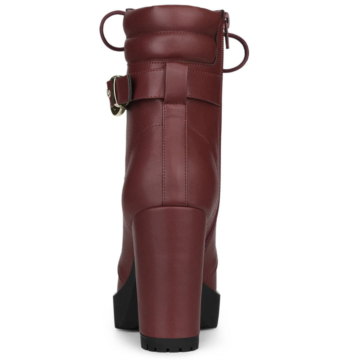 Women's Lace-Up Buckle Platform Ankle Boots | High Heel