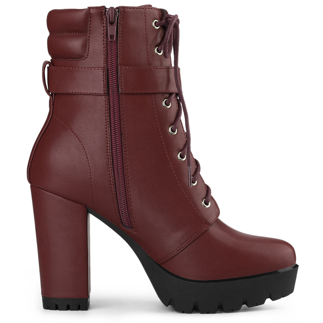 Women's Lace-Up Buckle Platform Ankle Boots | High Heel