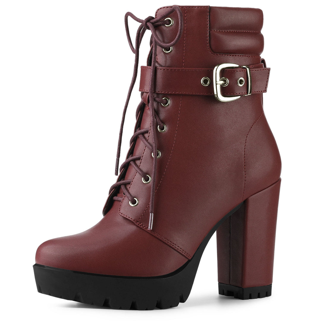 Women's Lace-Up Buckle Platform Ankle Boots | High Heel