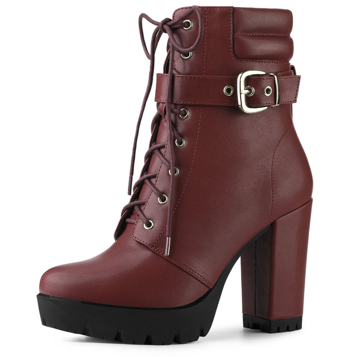 Women's Lace-Up Buckle Platform Ankle Boots | High Heel