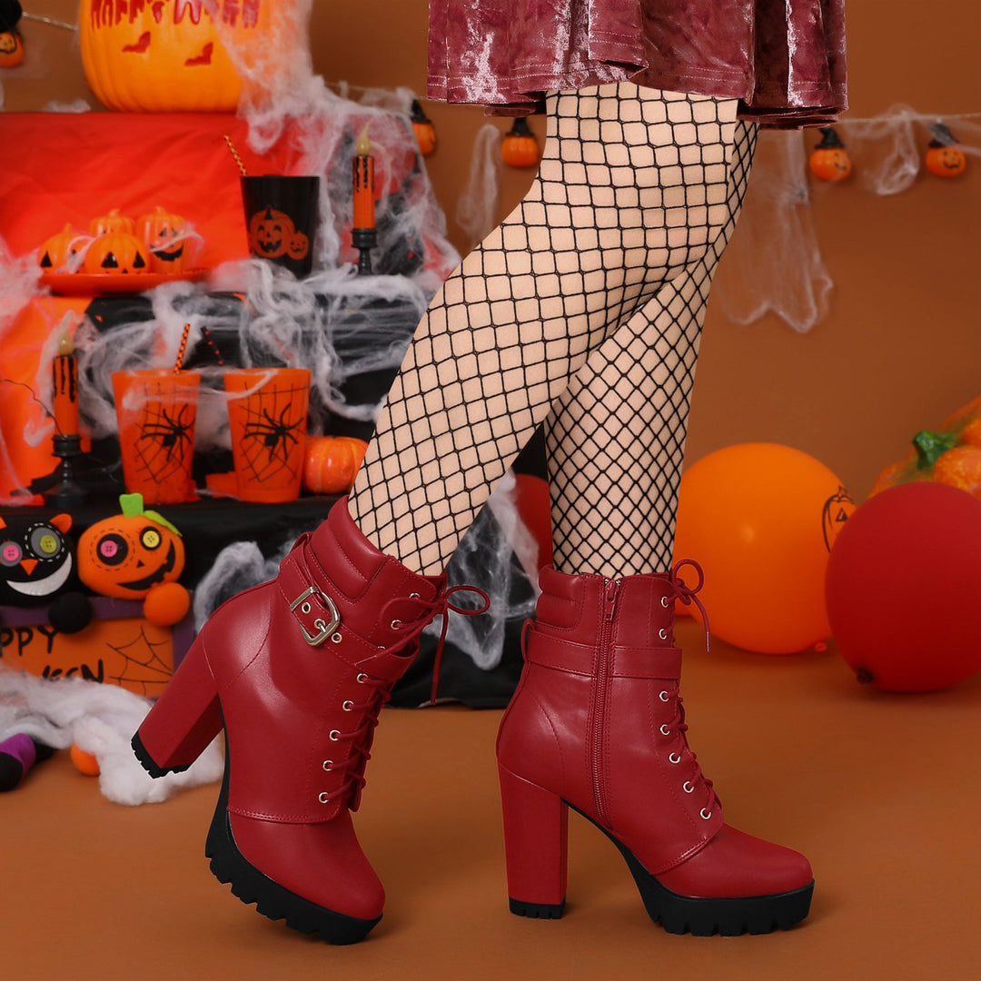 Women's Lace-Up Buckle Platform Ankle Boots | High Heel