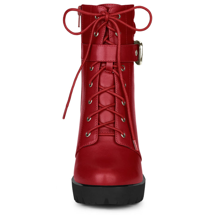 Women's Lace-Up Buckle Platform Ankle Boots | High Heel