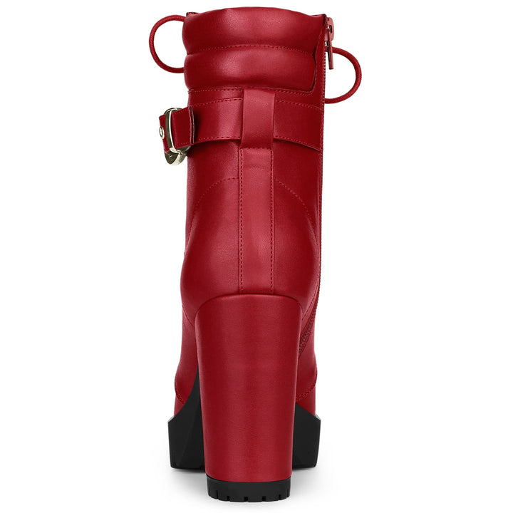 Women's Lace-Up Buckle Platform Ankle Boots | High Heel