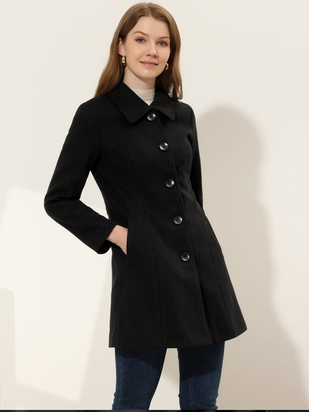 Women's Winter Single Breasted Pea Coat | Long