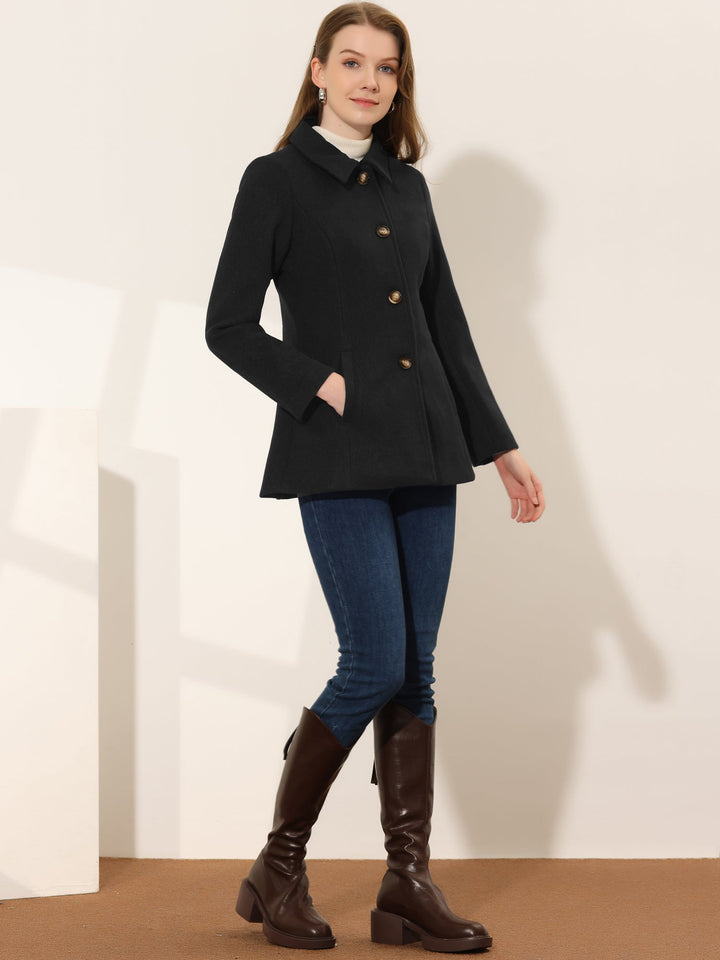 Women's Winter Button Collared Pea Coat | Single Breasted