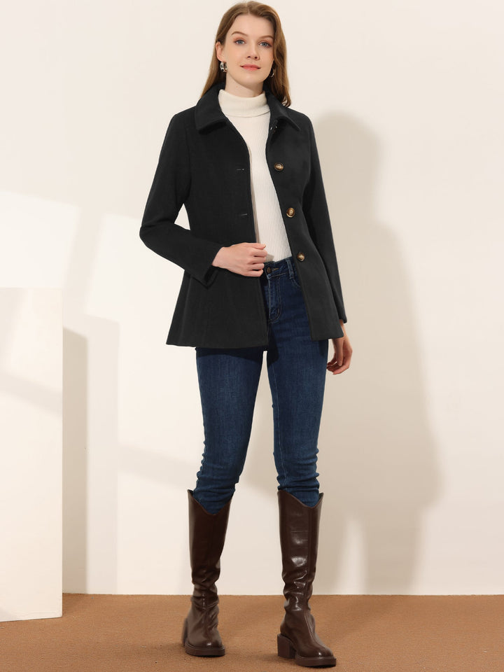 Women's Winter Button Collared Pea Coat | Single Breasted