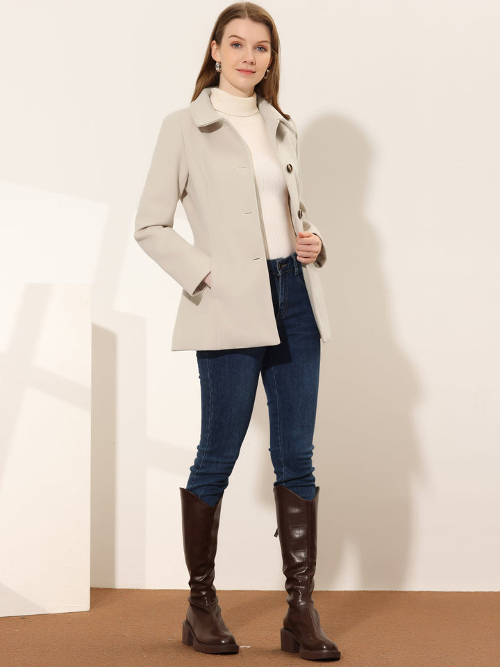 Women's Winter Button Collared Pea Coat | Single Breasted