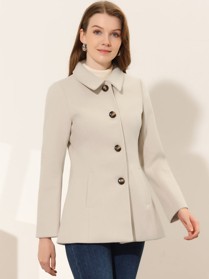Women's Winter Button Collared Pea Coat | Single Breasted