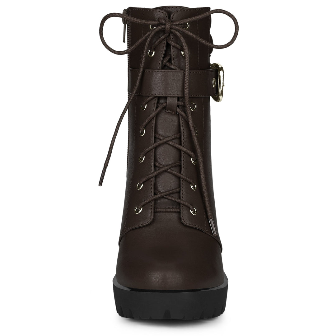 Women's Lace-Up Buckle Platform Ankle Boots | High Heel