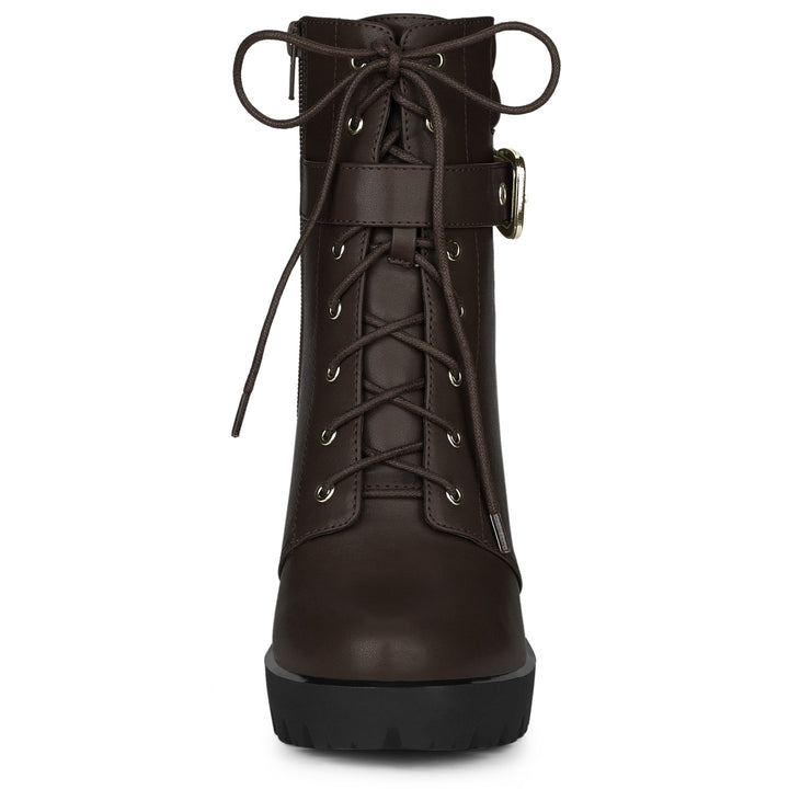 Women's Lace-Up Buckle Platform Ankle Boots | High Heel