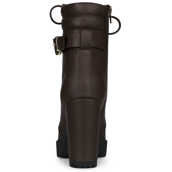 Women's Lace-Up Buckle Platform Ankle Boots | High Heel