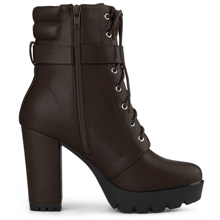 Women's Lace-Up Buckle Platform Ankle Boots | High Heel