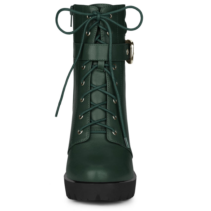 Women's Lace-Up Buckle Platform Ankle Boots | High Heel