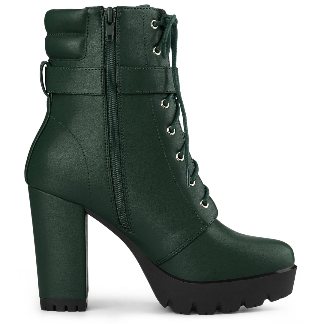 Women's Lace-Up Buckle Platform Ankle Boots | High Heel