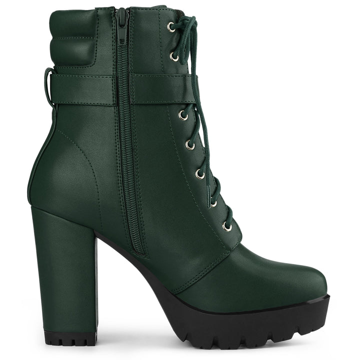 Women's Lace-Up Buckle Platform Ankle Boots | High Heel