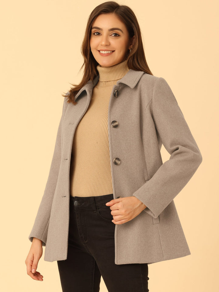 Women's Winter Button Collared Pea Coat | Single Breasted