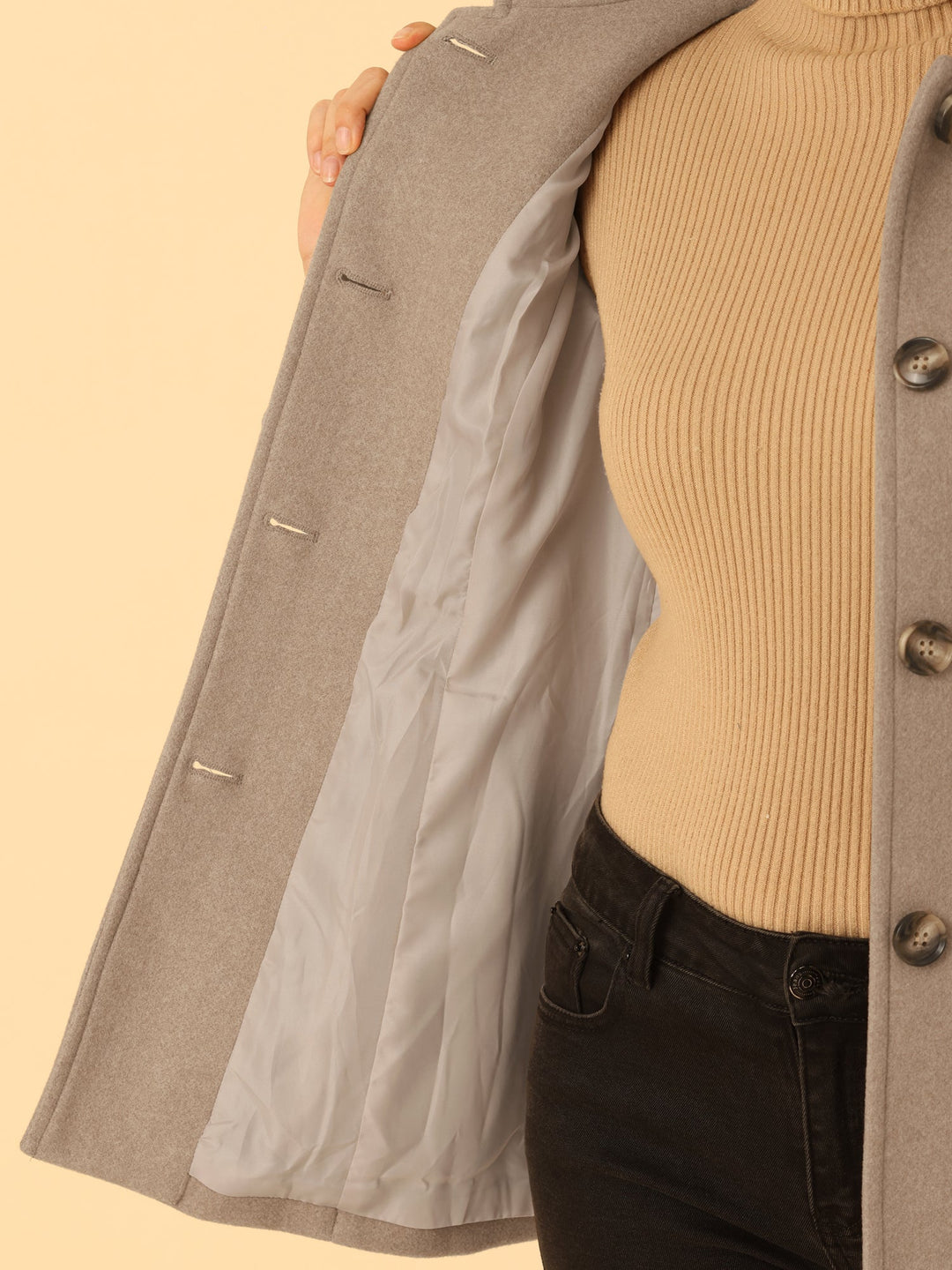 Women's Winter Button Collared Pea Coat | Single Breasted