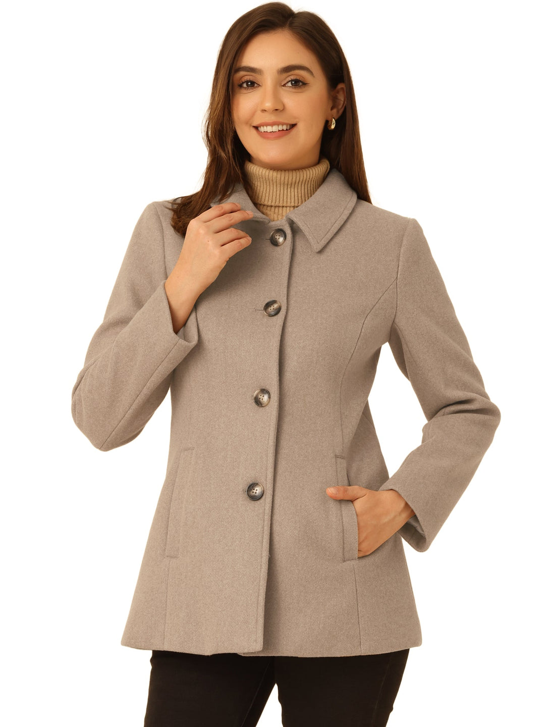 Women's Winter Button Collared Pea Coat | Single Breasted