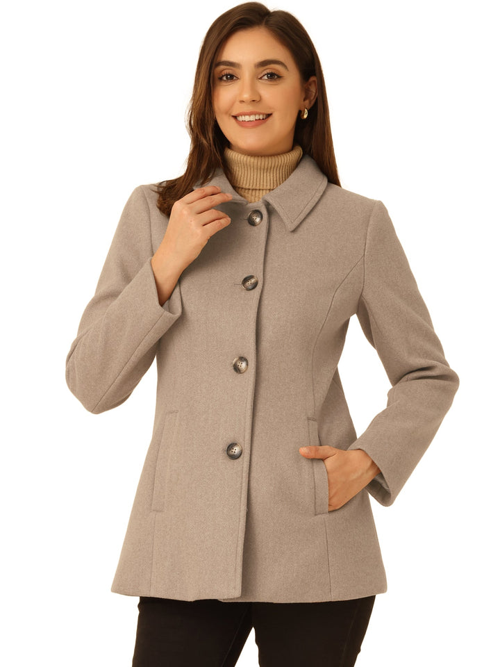 Women's Winter Button Collared Pea Coat | Single Breasted
