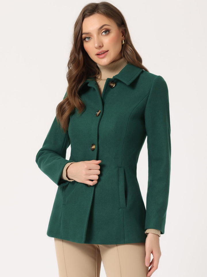 Women's Winter Button Collared Pea Coat | Single Breasted