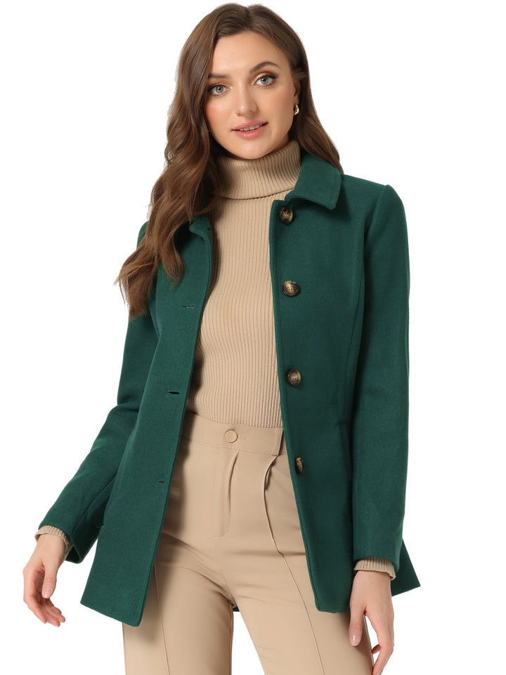 Women's Winter Button Collared Pea Coat | Single Breasted