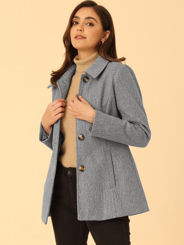 Women's Winter Button Collared Pea Coat | Single Breasted