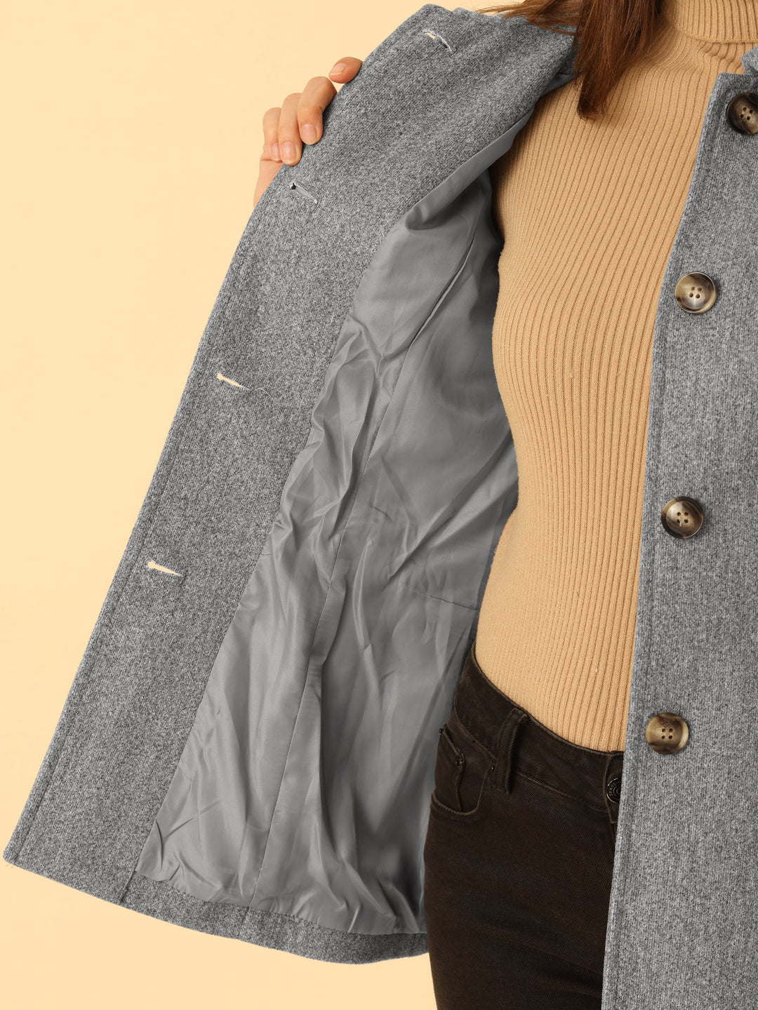 Women's Winter Button Collared Pea Coat | Single Breasted