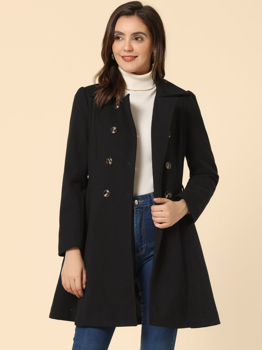 Women's Belted Double Breasted Winter Coat | Long