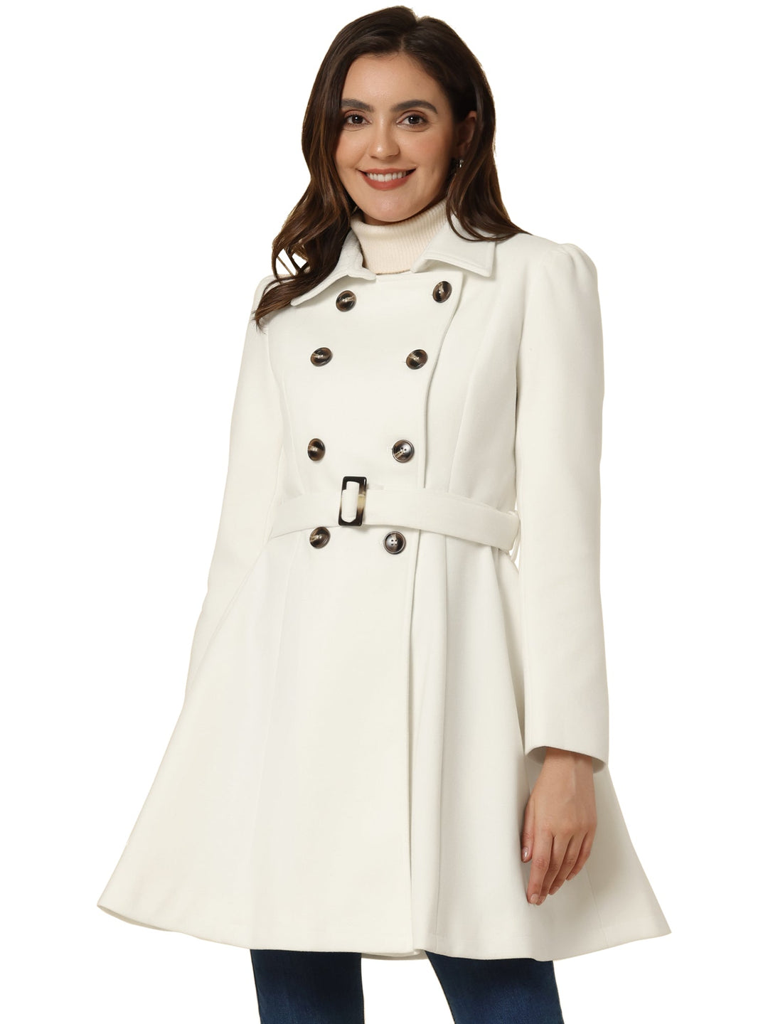 Women's Belted Double Breasted Winter Coat | Long