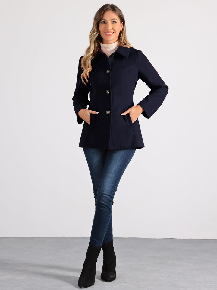 Women's Winter Button Collared Pea Coat | Single Breasted