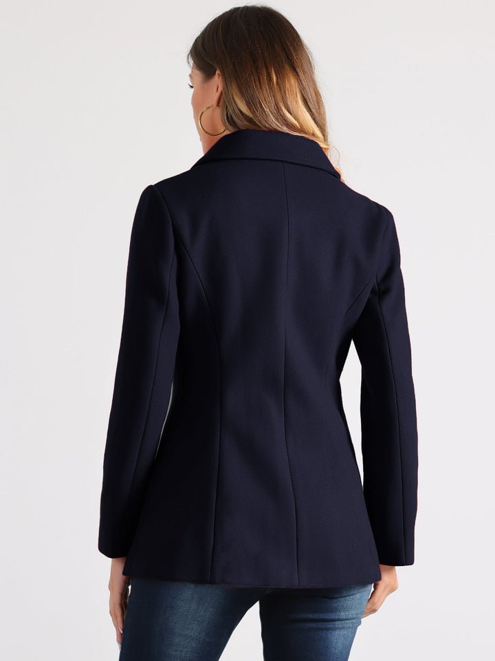 Women's Winter Button Collared Pea Coat | Single Breasted