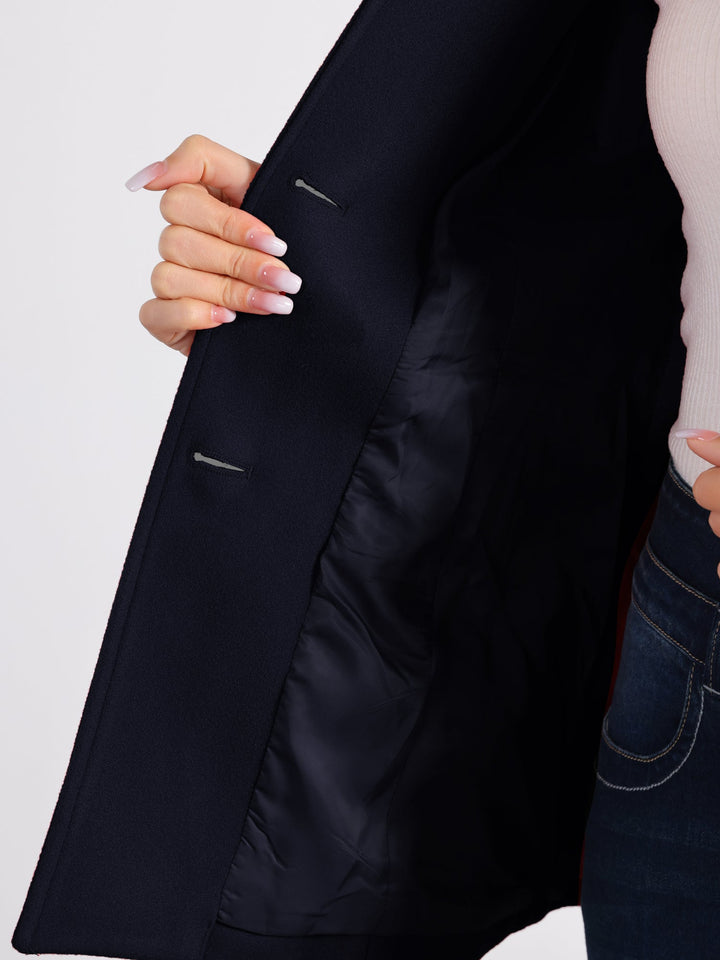 Women's Winter Button Collared Pea Coat | Single Breasted