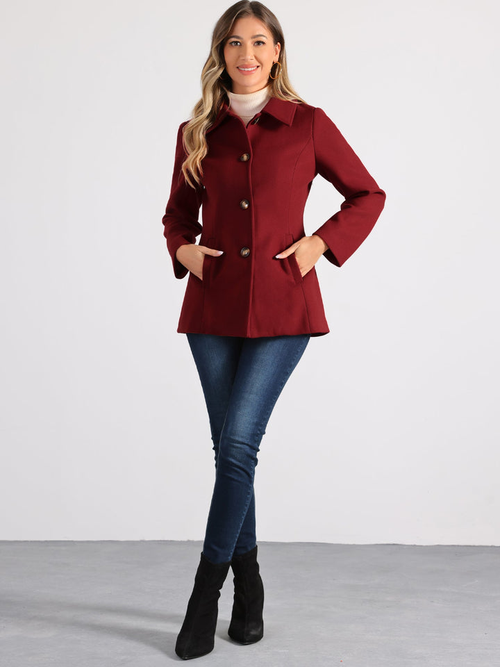 Women's Winter Button Collared Pea Coat | Single Breasted